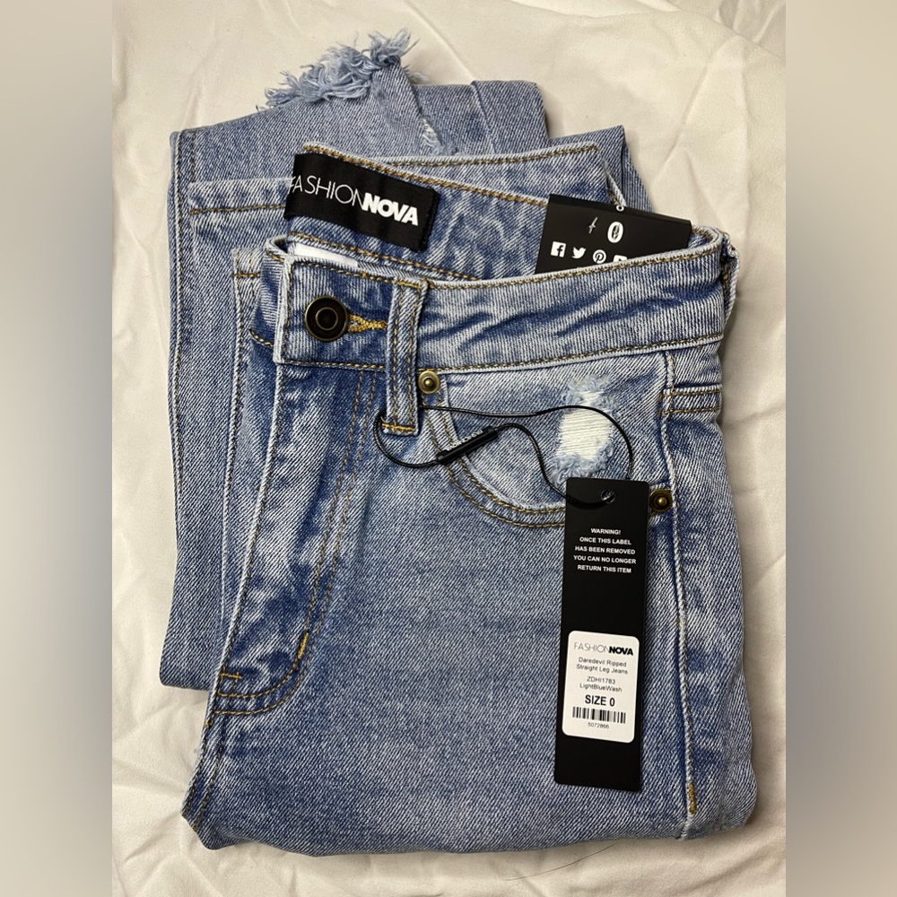 Fashion Nova “Daredevil Ripped Straight Leg Jeans”